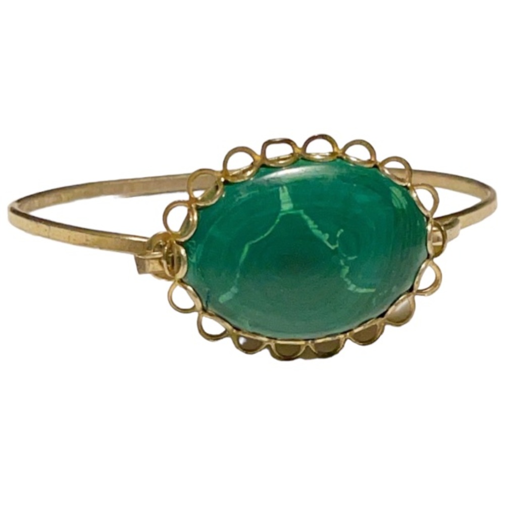 Vintage gold hinged green stone bracelet